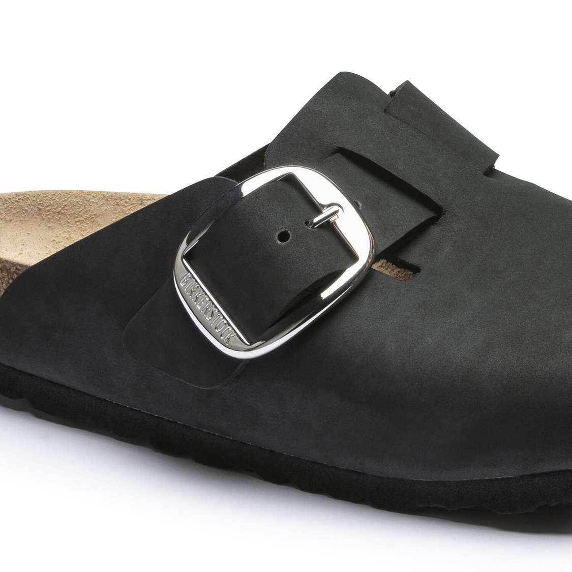 Black Birkenstock Boston Big Buckle Nubuck Leather Women's Clogs | kbtSmDqzSAl