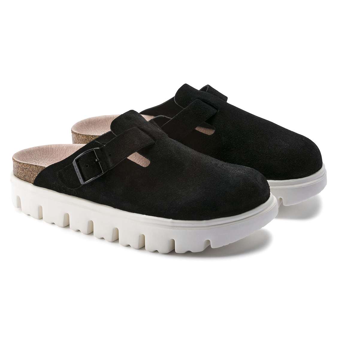 Black Birkenstock Boston Papillio Suede Leather Women's Clogs | JKFl5eVjcab