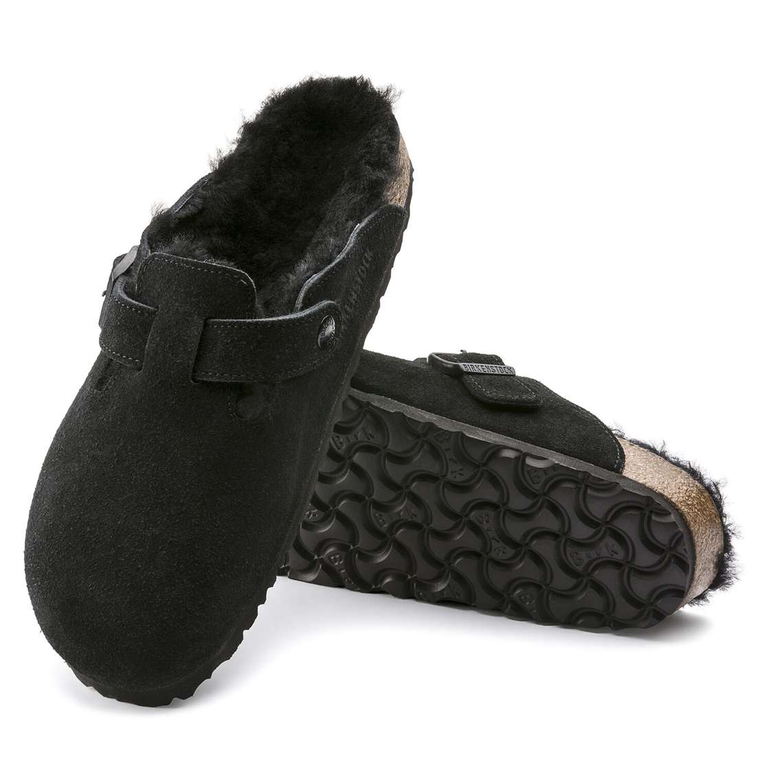 Black Birkenstock Boston Shearling Suede Leather Women's Clogs | 27UQILJoL4K