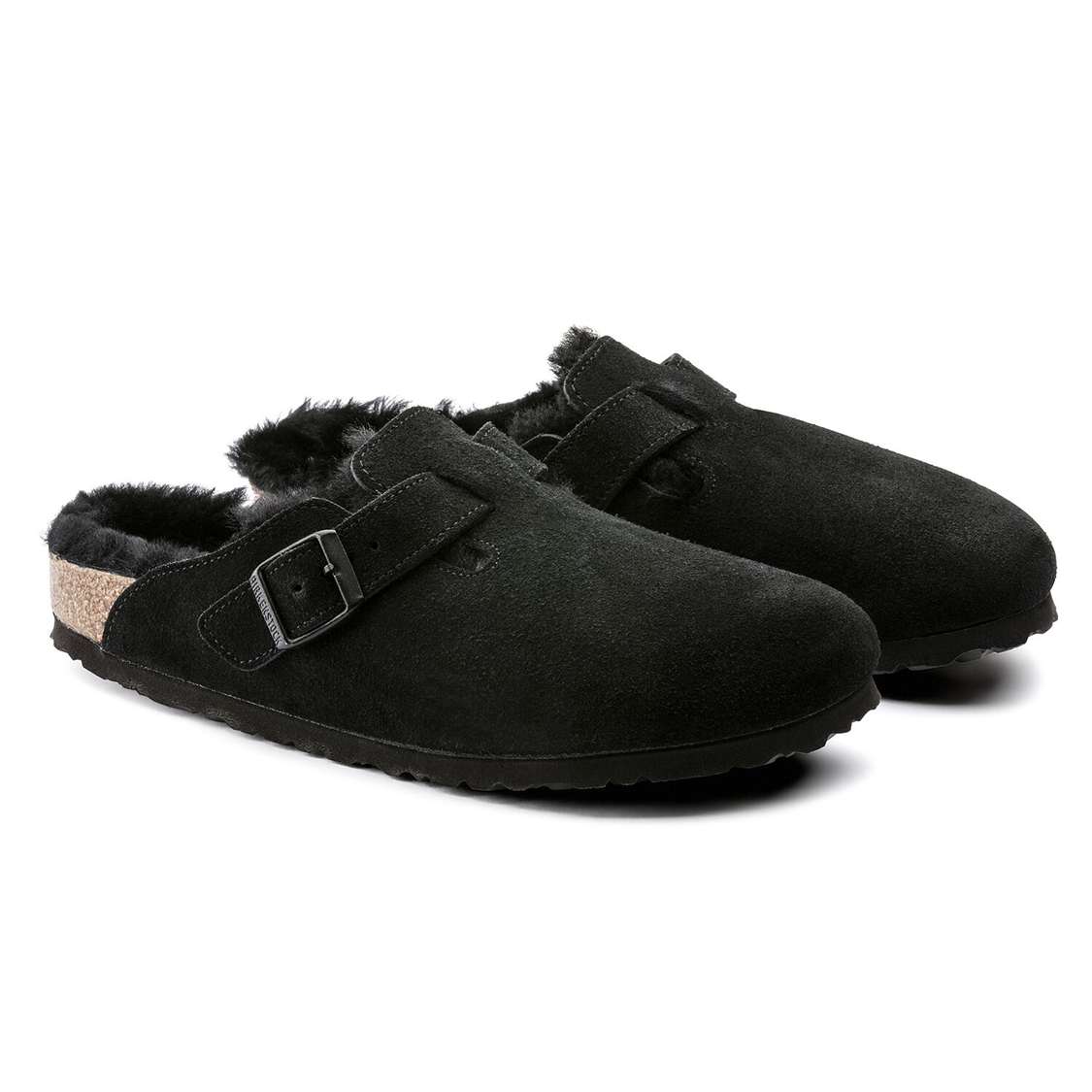 Black Birkenstock Boston Shearling Suede Leather Women's Clogs | 27UQILJoL4K