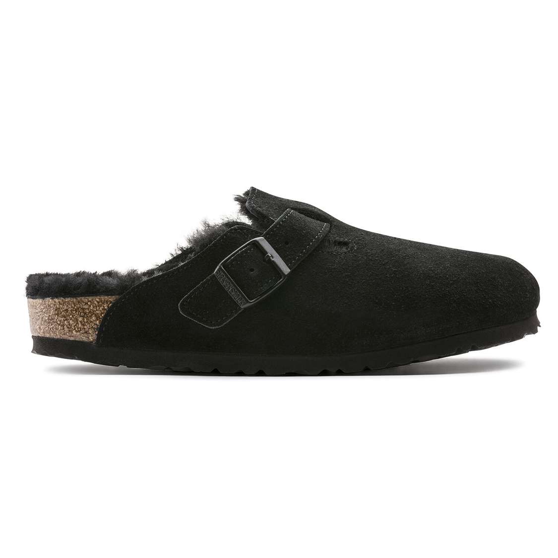 Black Birkenstock Boston Shearling Suede Leather Women's Clogs | 27UQILJoL4K