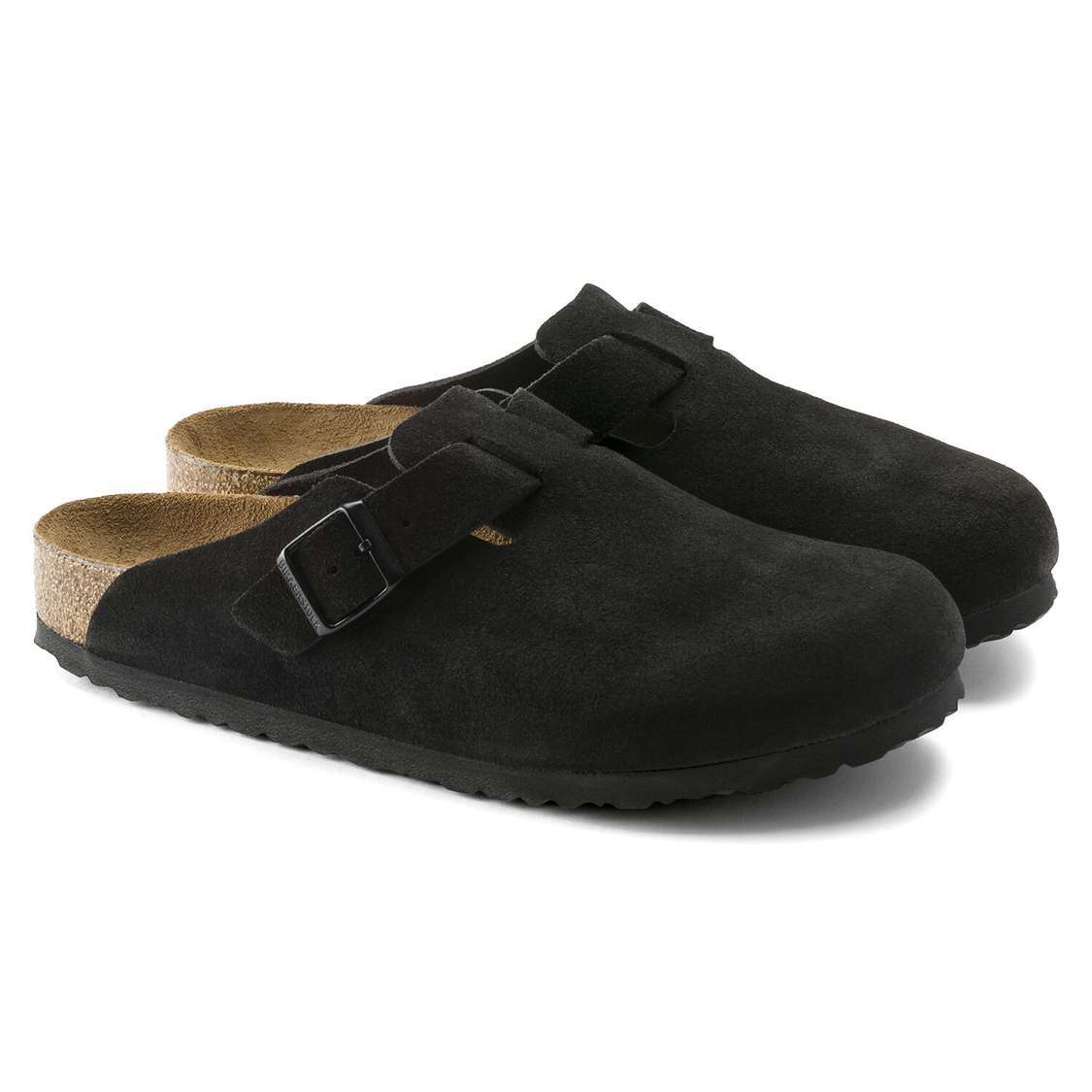 Black Birkenstock Boston Soft Footbed Suede Leather Men's Clogs | klc3Zo8Xgkt