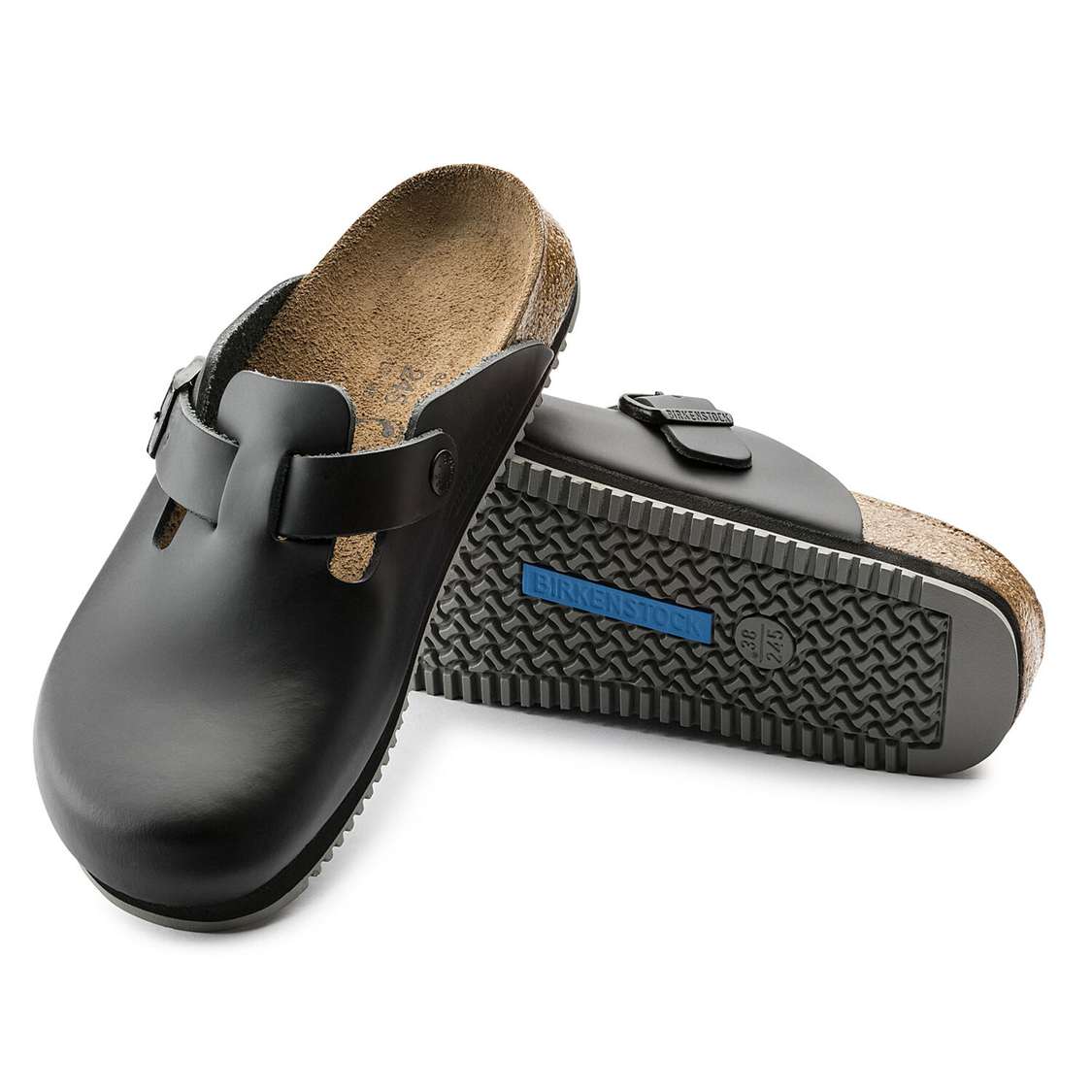 Black Birkenstock Boston Super Grip Leather Women's Clogs | jrodUweekvg