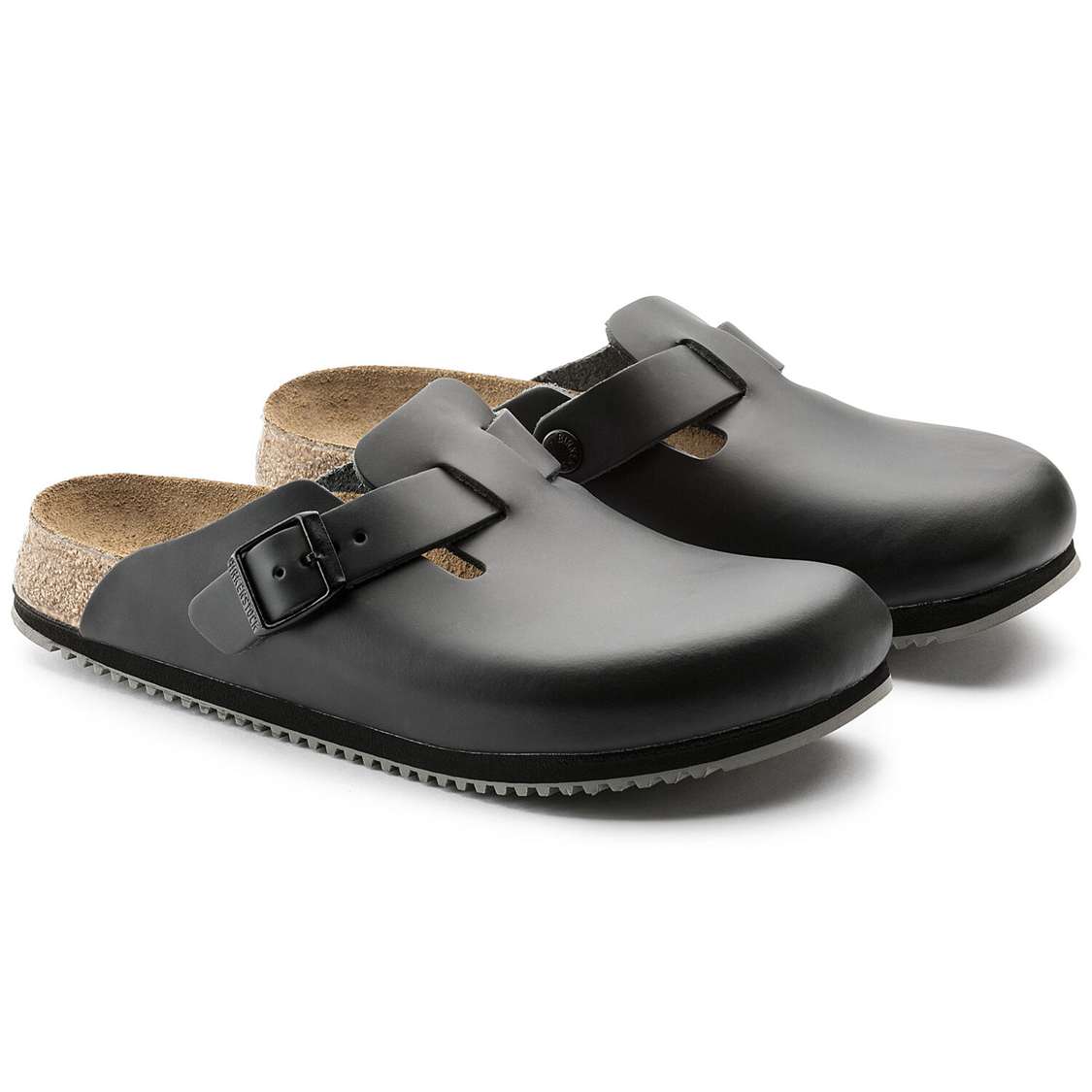 Black Birkenstock Boston Super Grip Leather Women's Clogs | jrodUweekvg