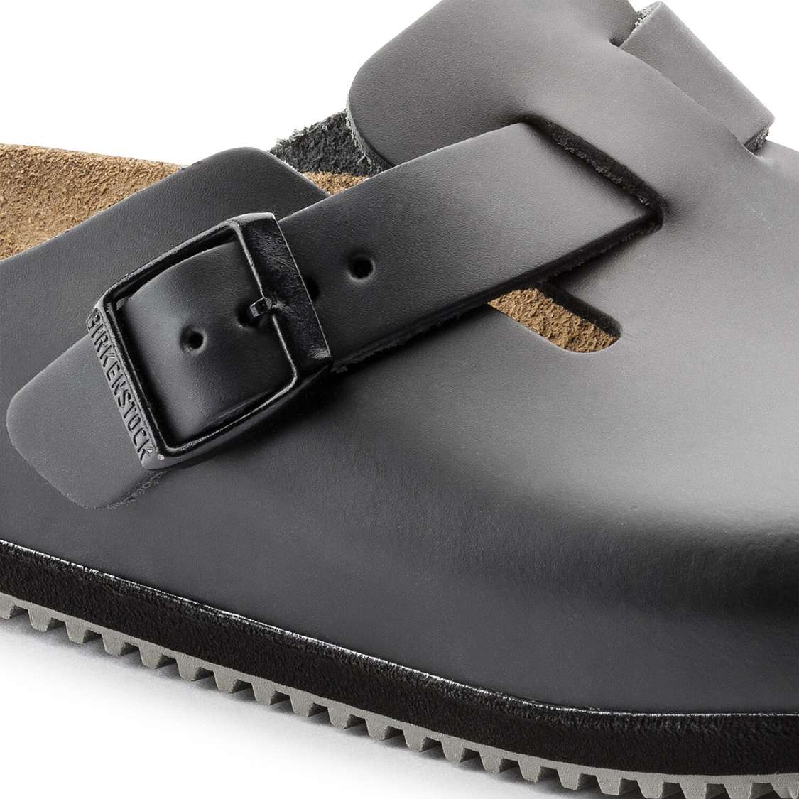 Black Birkenstock Boston Super Grip Leather Women's Clogs | jrodUweekvg