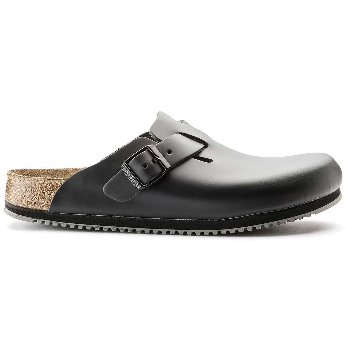 Black Birkenstock Boston Super Grip Leather Men's Clogs | qMZNsvigUoN