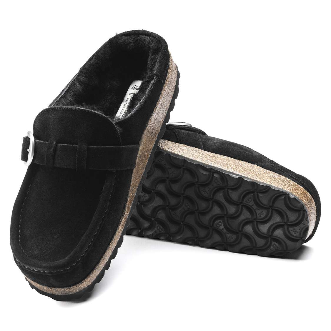 Black Birkenstock Buckley Shearling Suede Leather Women's Clogs | 2OIbMcDz5MK