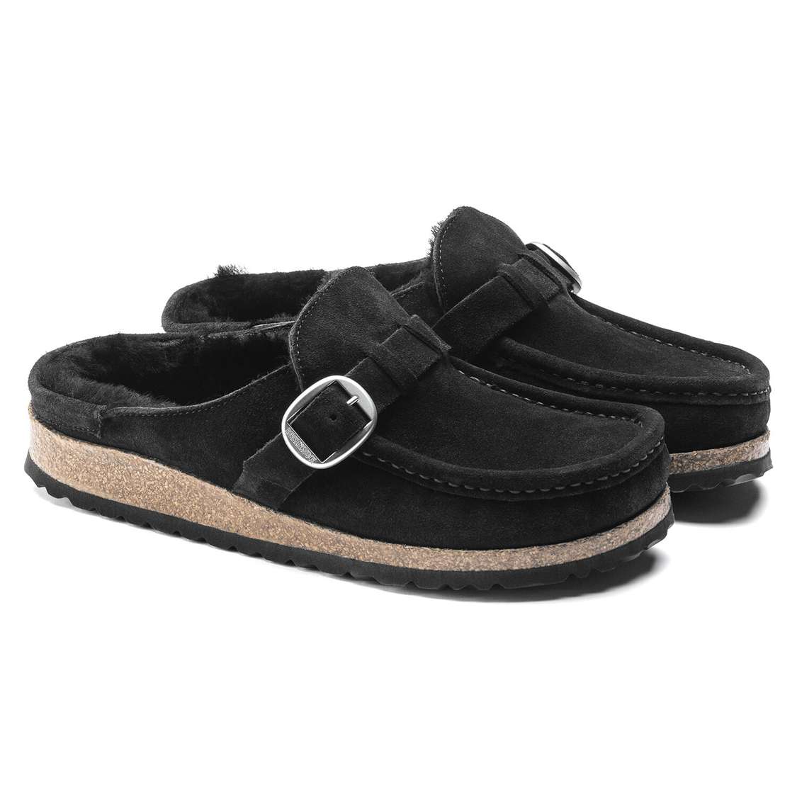 Black Birkenstock Buckley Shearling Suede Leather Women's Clogs | 2OIbMcDz5MK