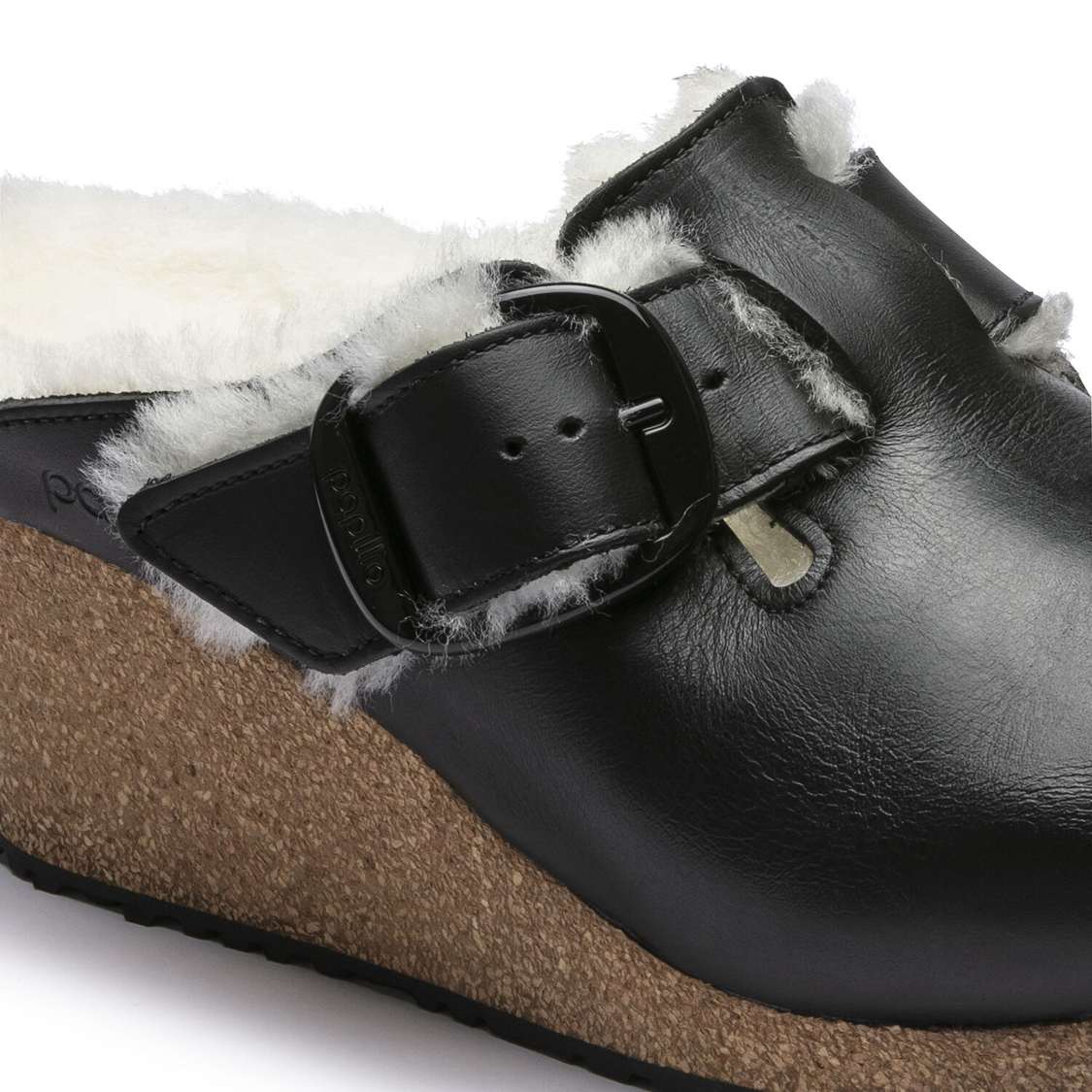 Black Birkenstock Fanny Big Buckle Leather Women's Wedges Sandals | k5ZJtW7D6Ov