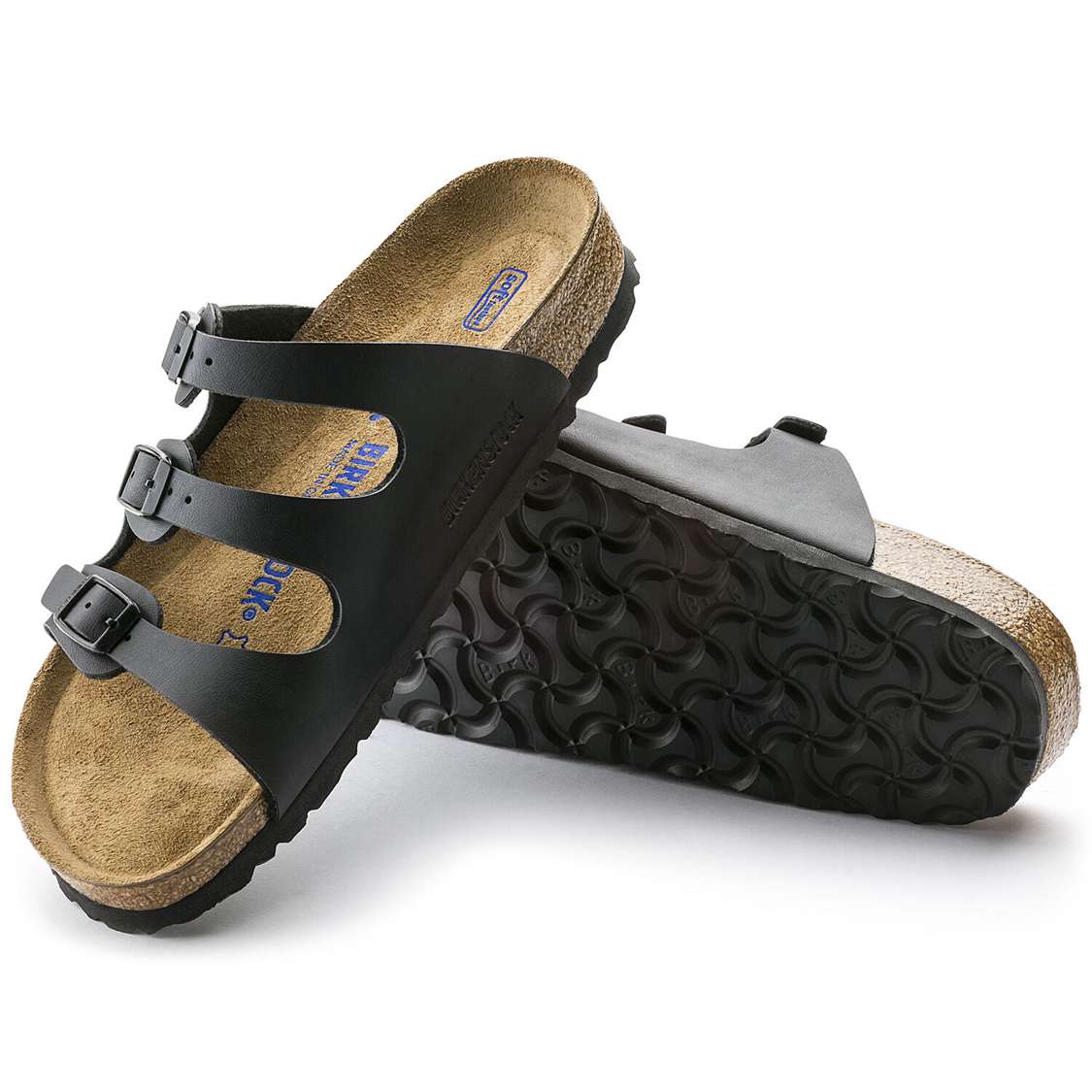 Black Birkenstock Florida Soft Footbed Birko-Flor Women's Multi Strap Sandals | jnEzwogO3oL