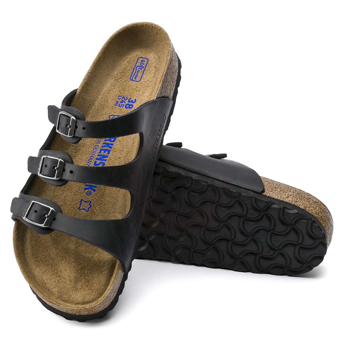 Black Birkenstock Florida Soft Footbed Oiled Leather Women's Multi Strap Sandals | DiqFpbxKbf7