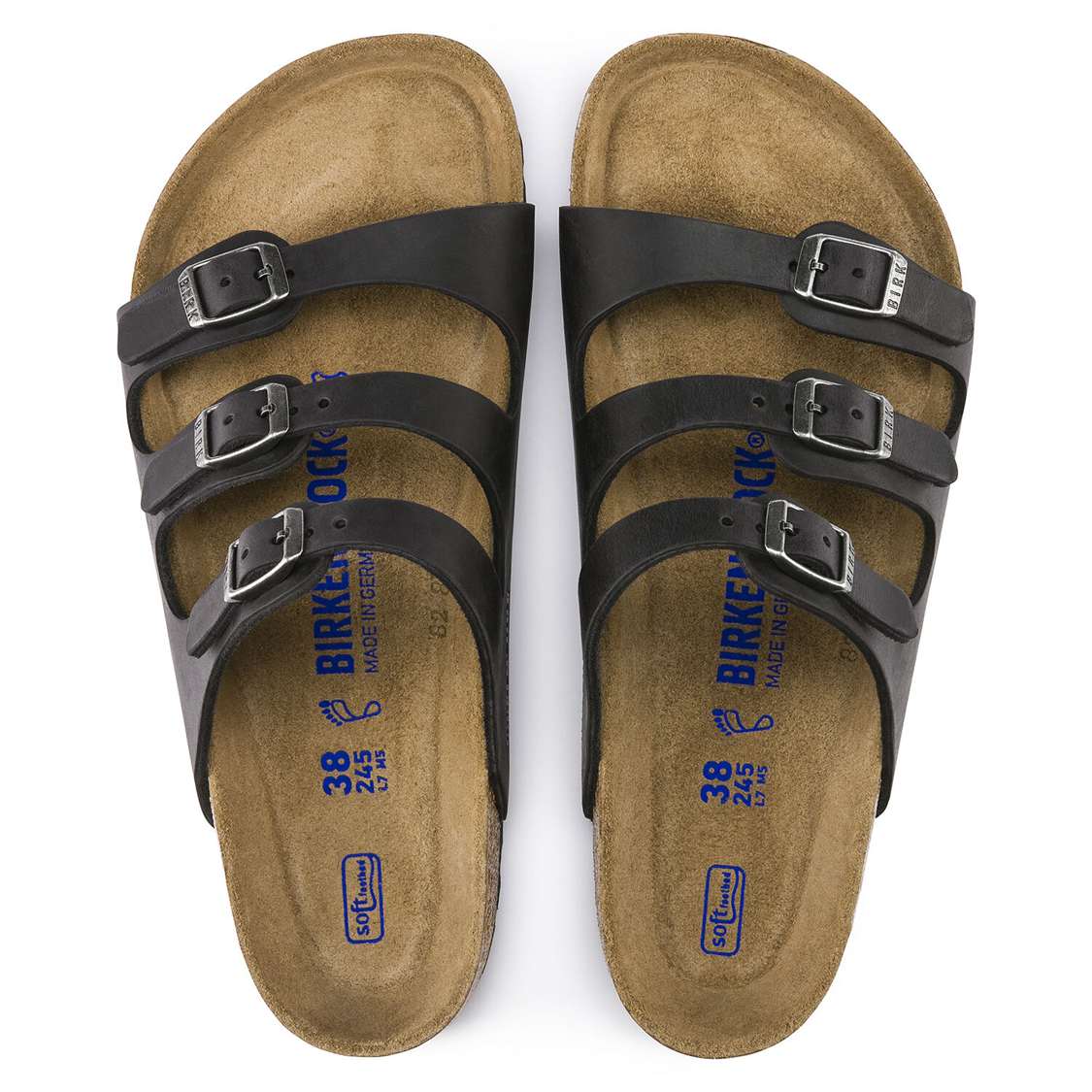 Black Birkenstock Florida Soft Footbed Oiled Leather Women's Multi Strap Sandals | DiqFpbxKbf7