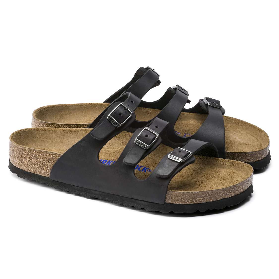 Black Birkenstock Florida Soft Footbed Oiled Leather Women's Multi Strap Sandals | DiqFpbxKbf7