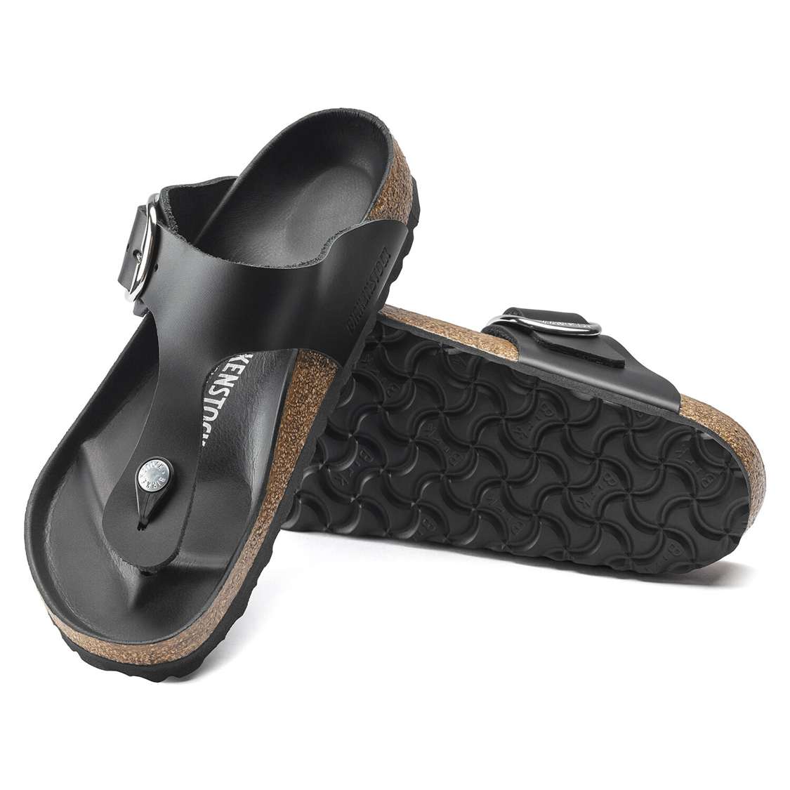 Black Birkenstock Gizeh Big Buckle Leather Women's Thong | LuqA4U4me9e