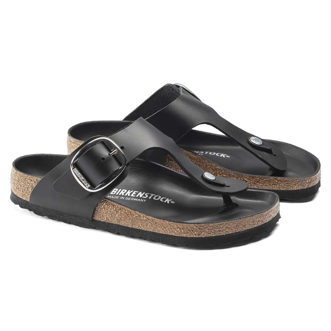 Black Birkenstock Gizeh Big Buckle Leather Women's Thong | LuqA4U4me9e