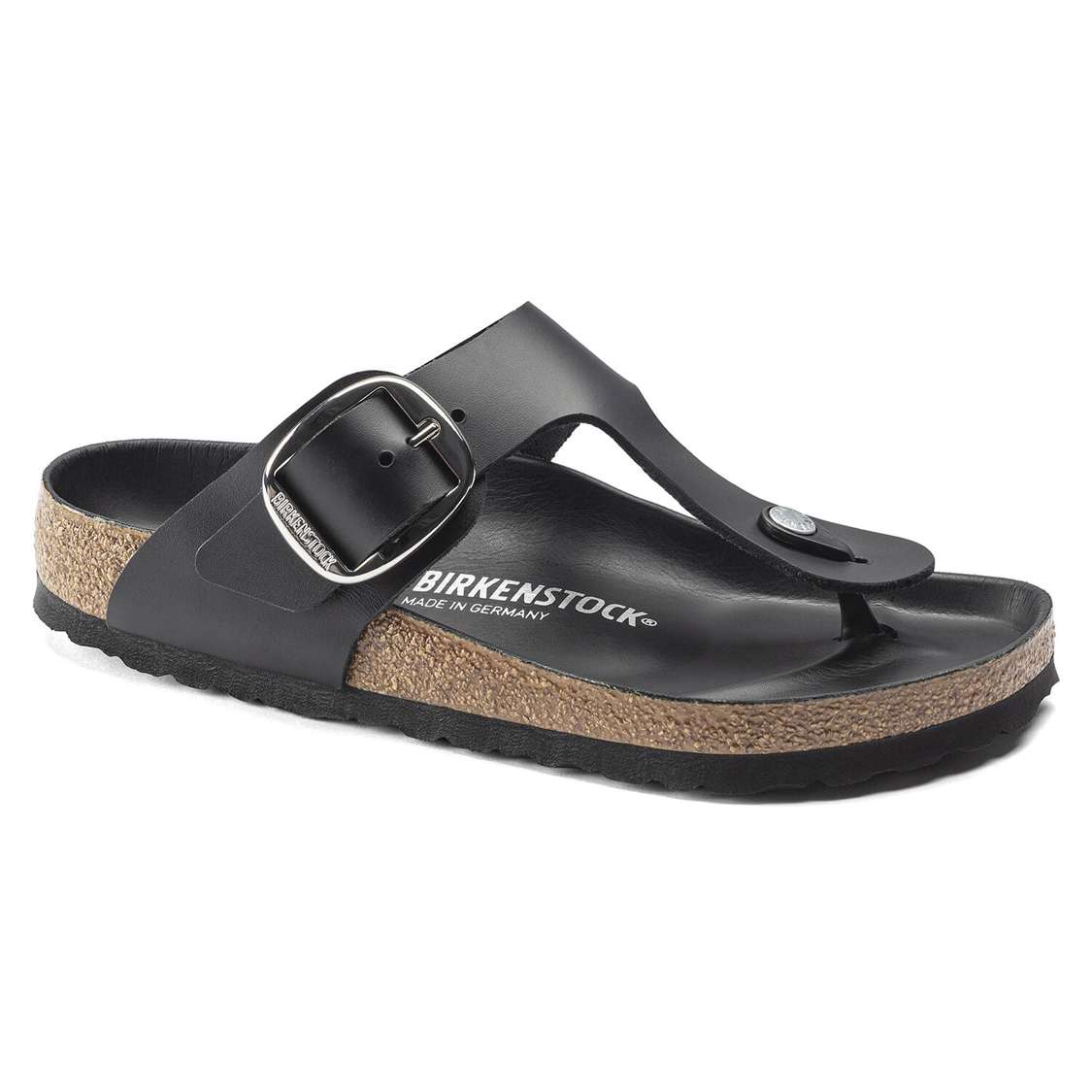 Black Birkenstock Gizeh Big Buckle Leather Women\'s One Strap Sandals | p9kLLsaxBLg