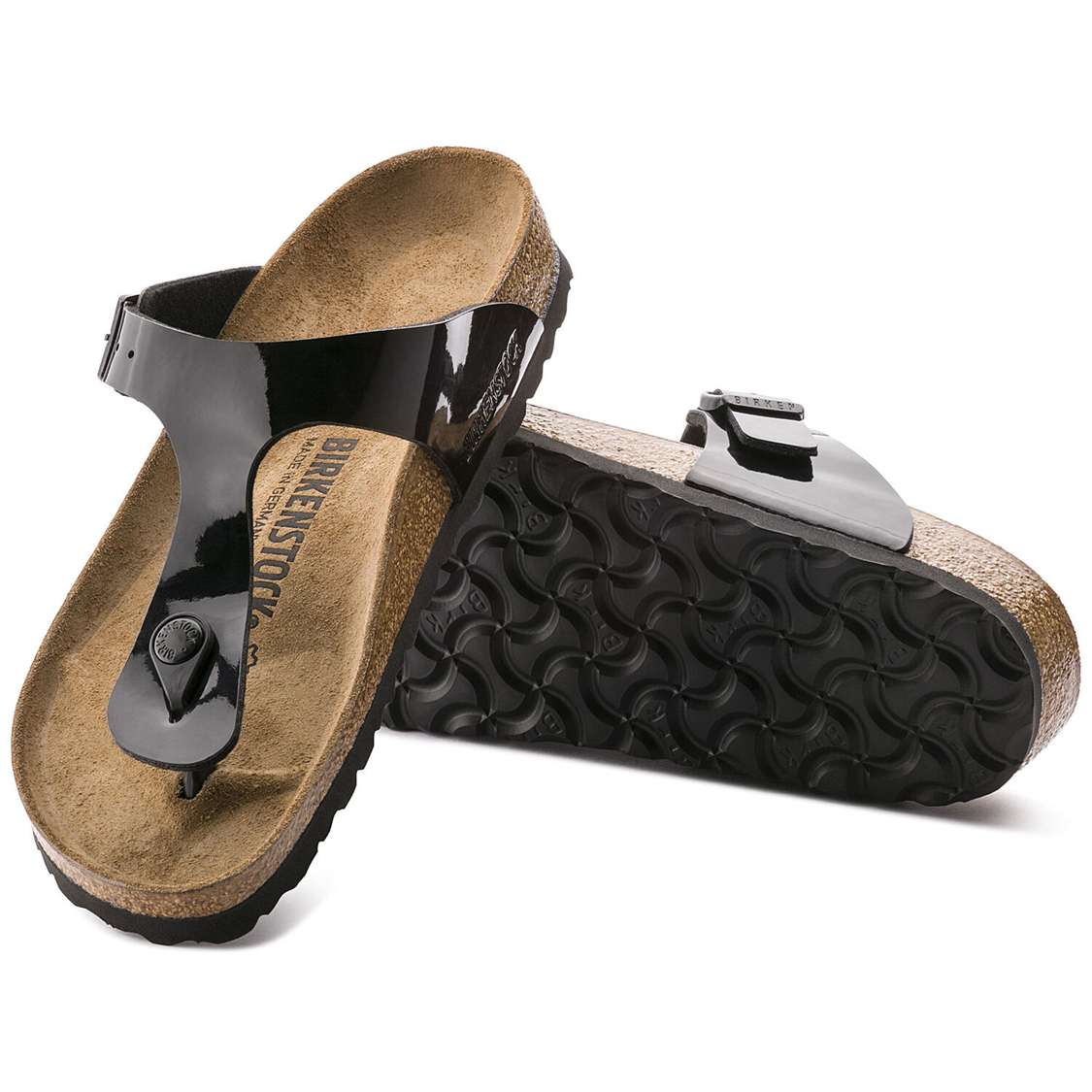 Black Birkenstock Gizeh Birko-Flor Patent Women's One Strap Sandals | Vux9Ef8z8JI