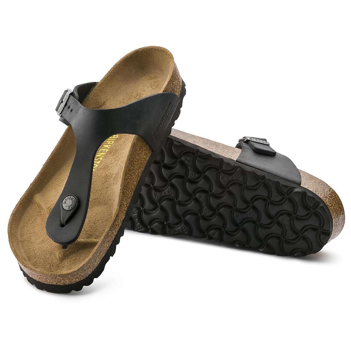 Black Birkenstock Gizeh Oiled Leather Men's One Strap Sandals | V7efpoumeQj