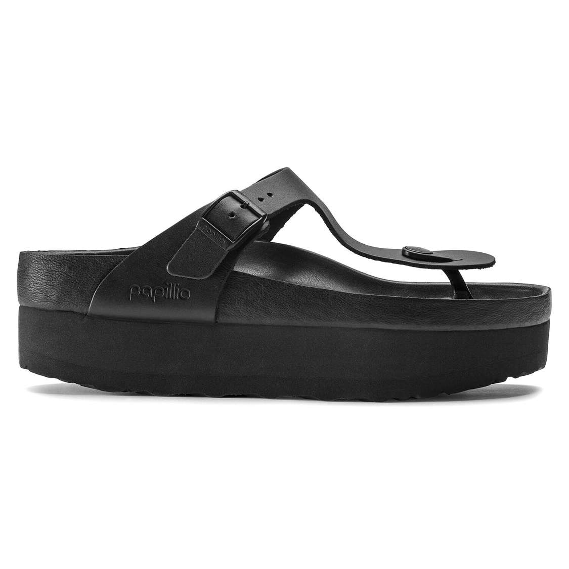 Black Birkenstock Gizeh Platform Leather Women's Platforms Sandals | naZS7Thc1My