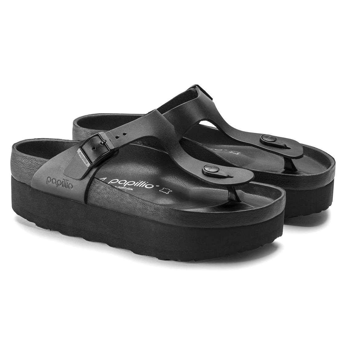 Black Birkenstock Gizeh Platform Leather Women's Thong | ypEfPSHh5zK