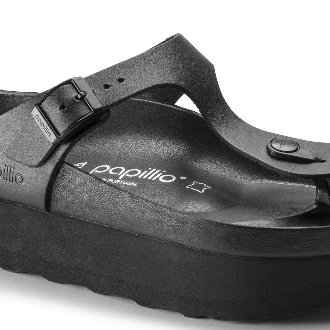 Black Birkenstock Gizeh Platform Leather Women's Thong | ypEfPSHh5zK