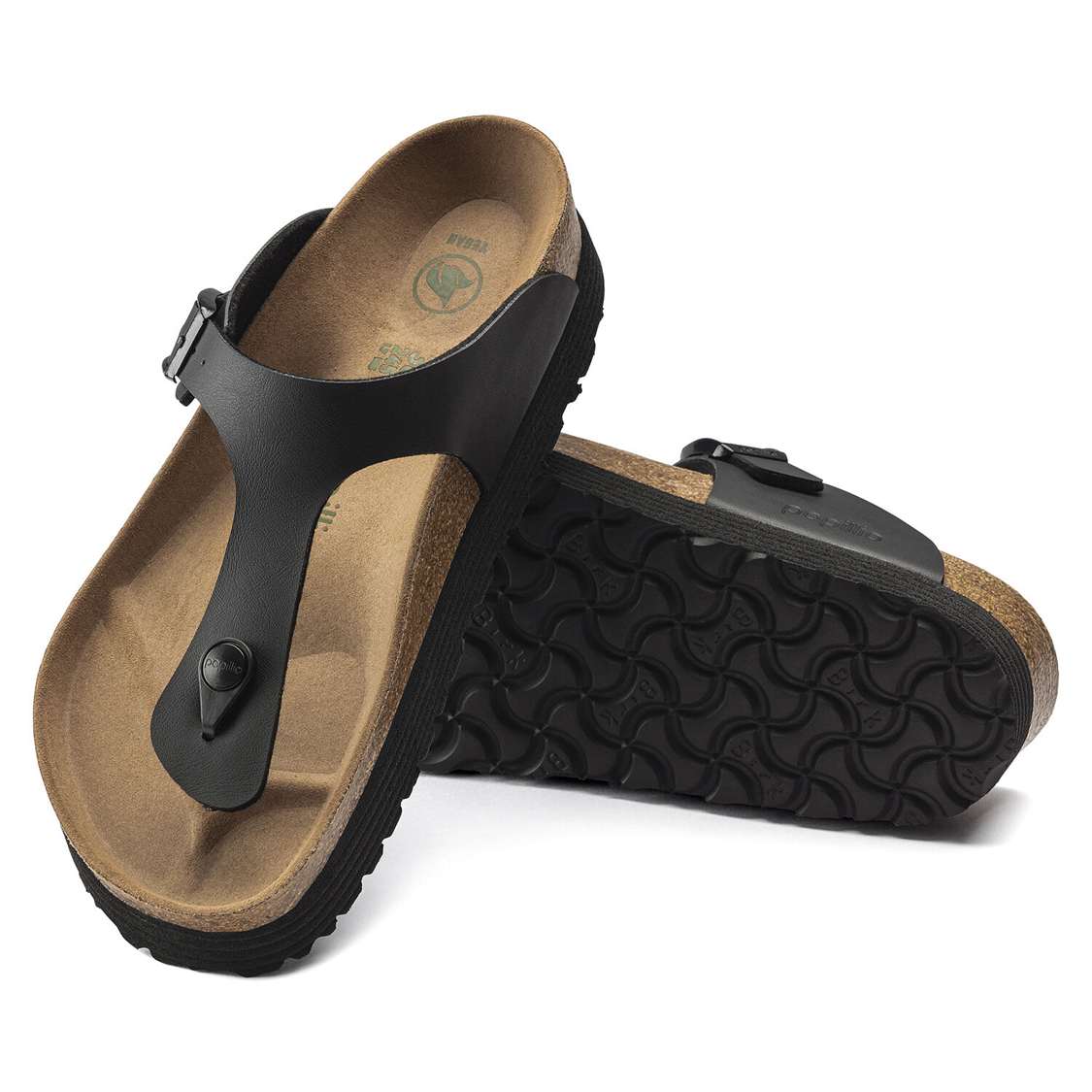 Black Birkenstock Gizeh Platform Vegan Birko-Flor Women's One Strap Sandals | 6cjTToYMCnE