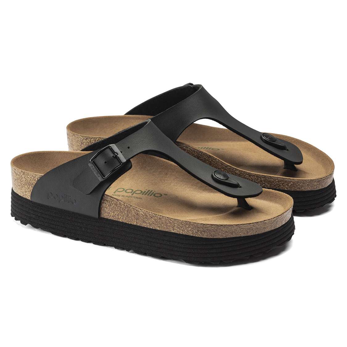 Black Birkenstock Gizeh Platform Vegan Birko-Flor Women's One Strap Sandals | 6cjTToYMCnE