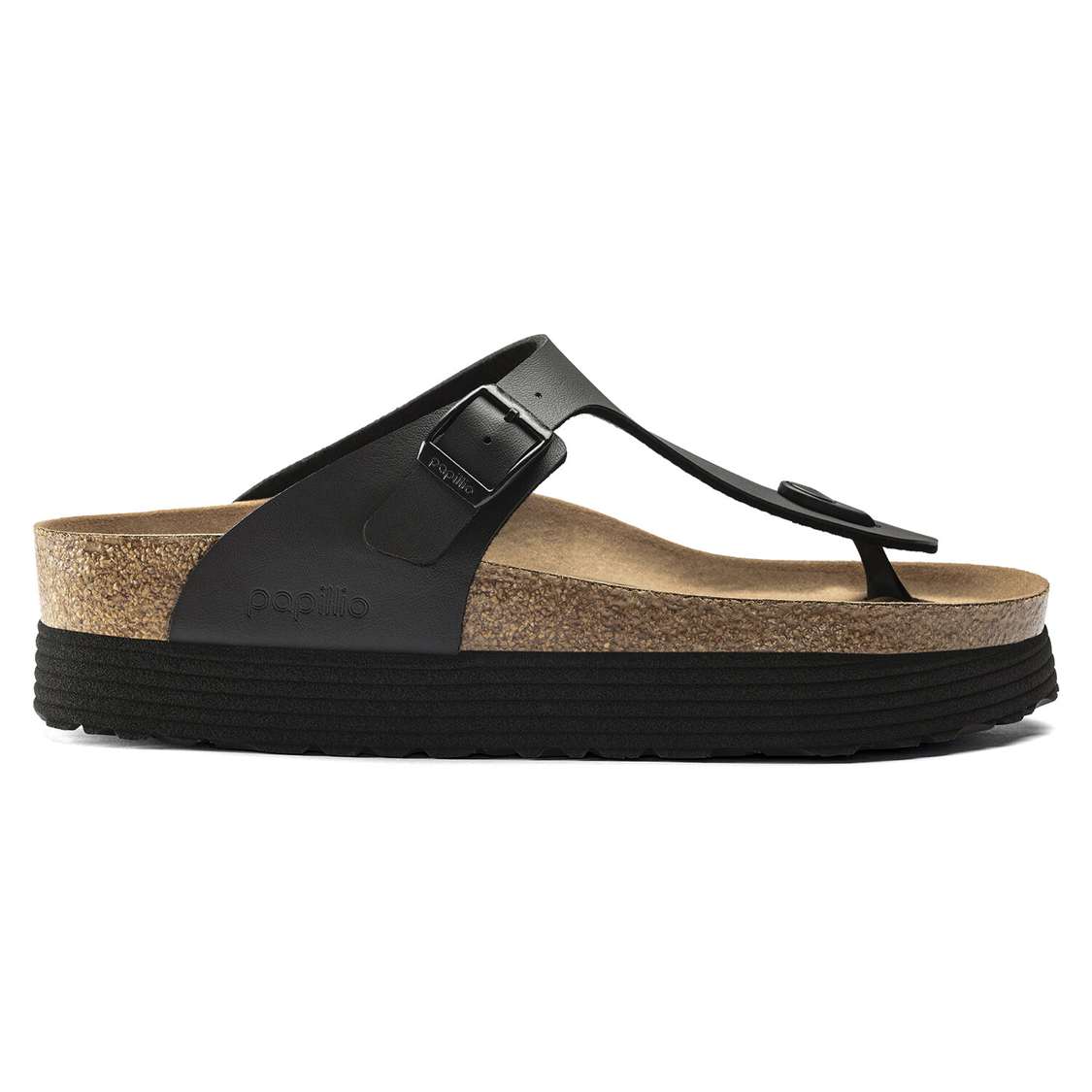 Black Birkenstock Gizeh Platform Vegan Birko-Flor Women's One Strap Sandals | 6cjTToYMCnE