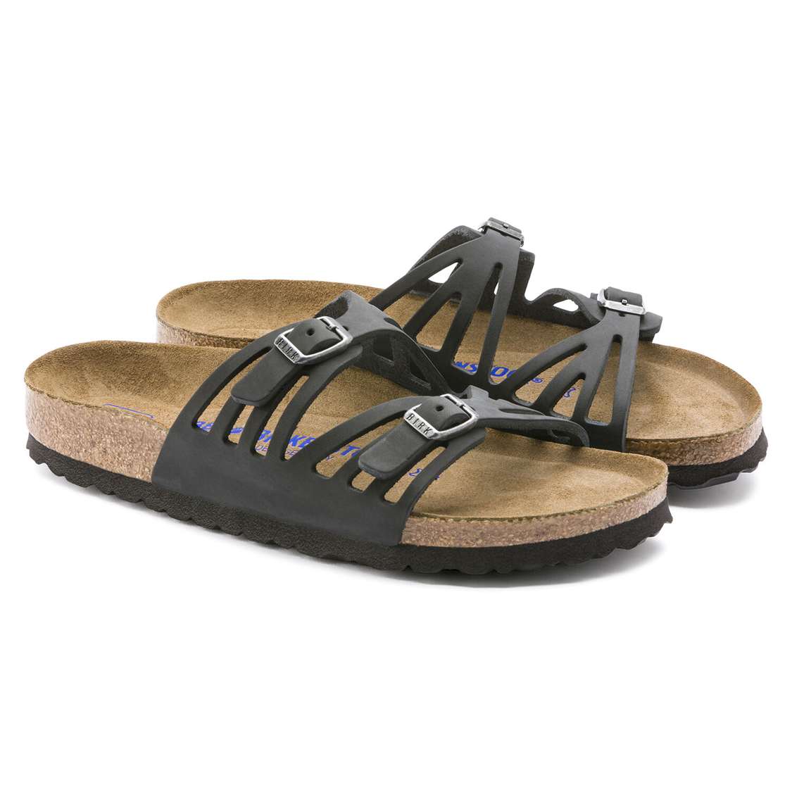 Black Birkenstock Granada Soft Footbed Oiled Leather Women's Multi Strap Sandals | GzIWFnxss3h