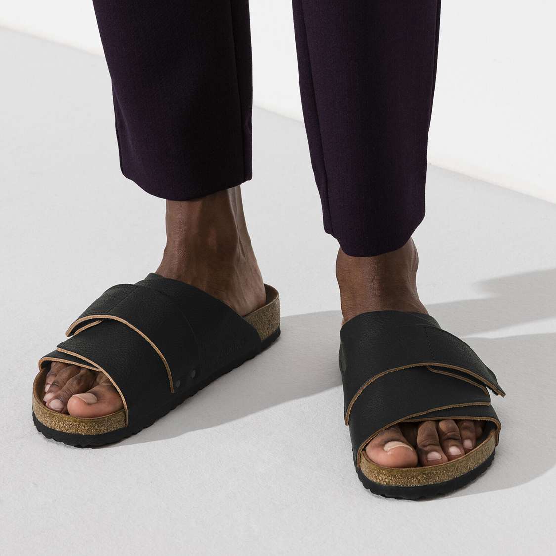 Black Birkenstock Kyoto Leather Men's One Strap Sandals | eQHvkoaoO6r