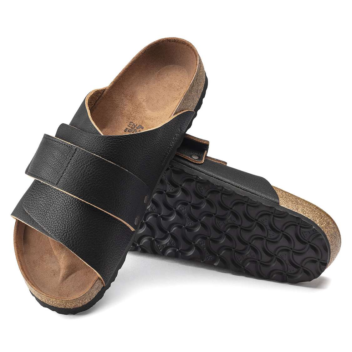 Black Birkenstock Kyoto Leather Men's One Strap Sandals | eQHvkoaoO6r