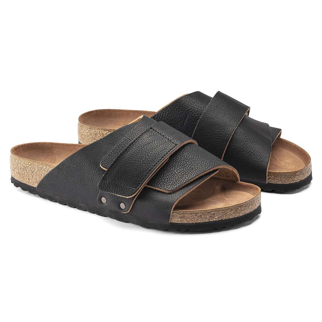 Black Birkenstock Kyoto Leather Men's One Strap Sandals | eQHvkoaoO6r