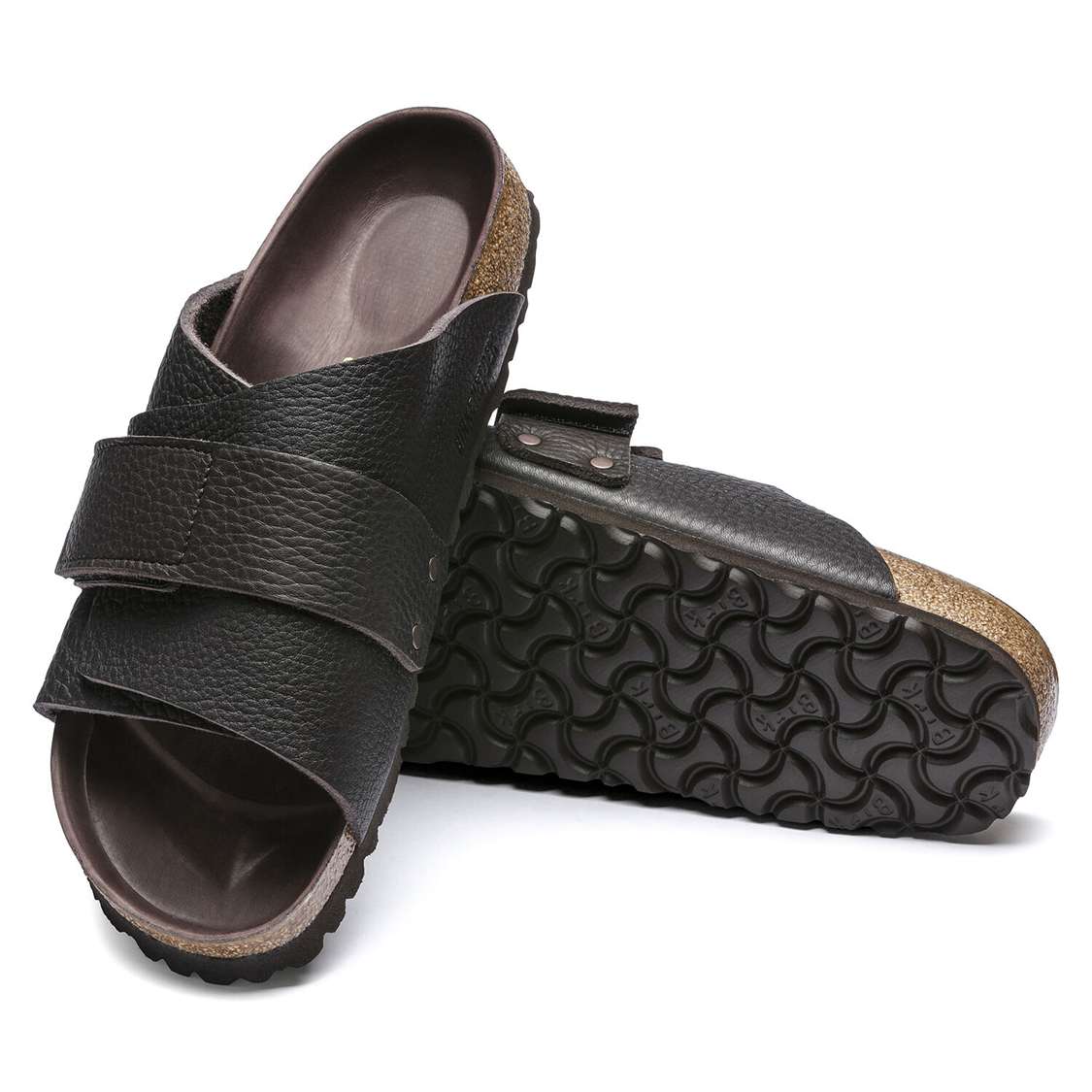 Black Birkenstock Kyoto Nubuck Leather Men's One Strap Sandals | WCxxMIBHWQs