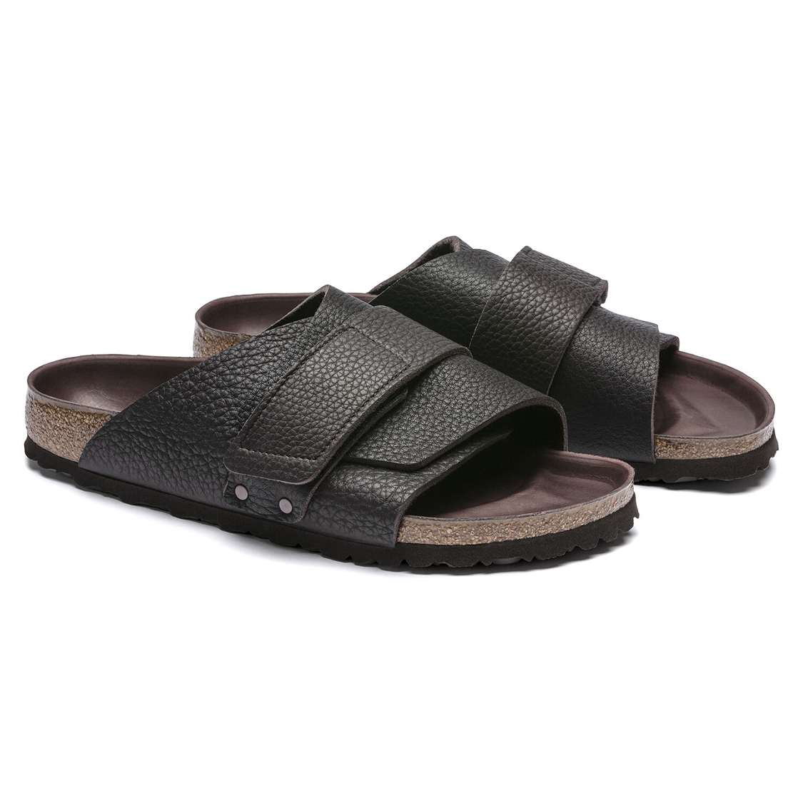 Black Birkenstock Kyoto Nubuck Leather Men's One Strap Sandals | WCxxMIBHWQs