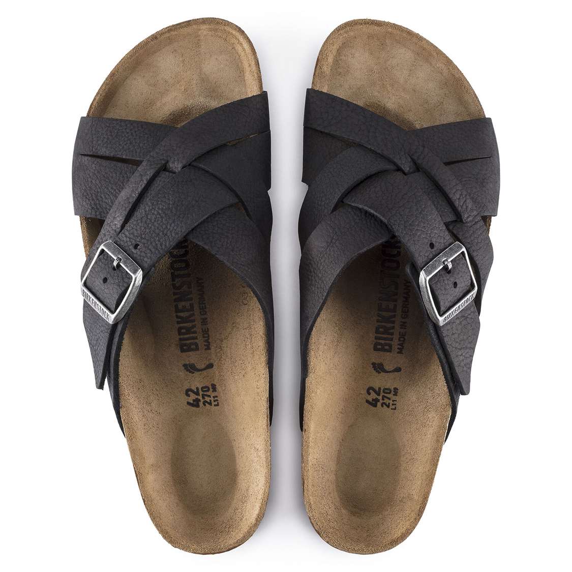 Black Birkenstock Lugano Oiled Leather Men's Two Strap Sandals | Cy1zSGSjR4W