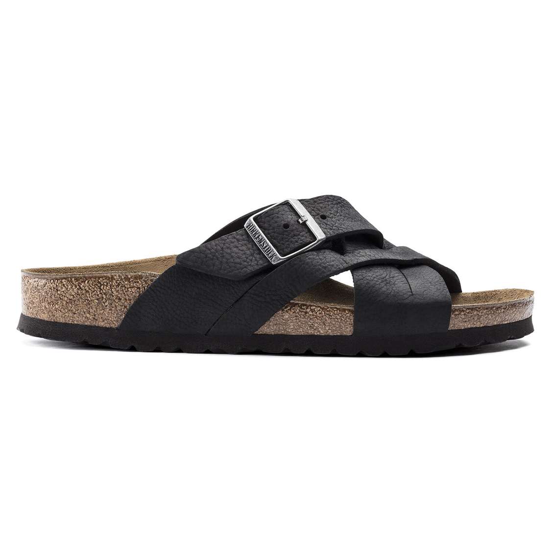 Black Birkenstock Lugano Oiled Leather Men's Two Strap Sandals | Cy1zSGSjR4W