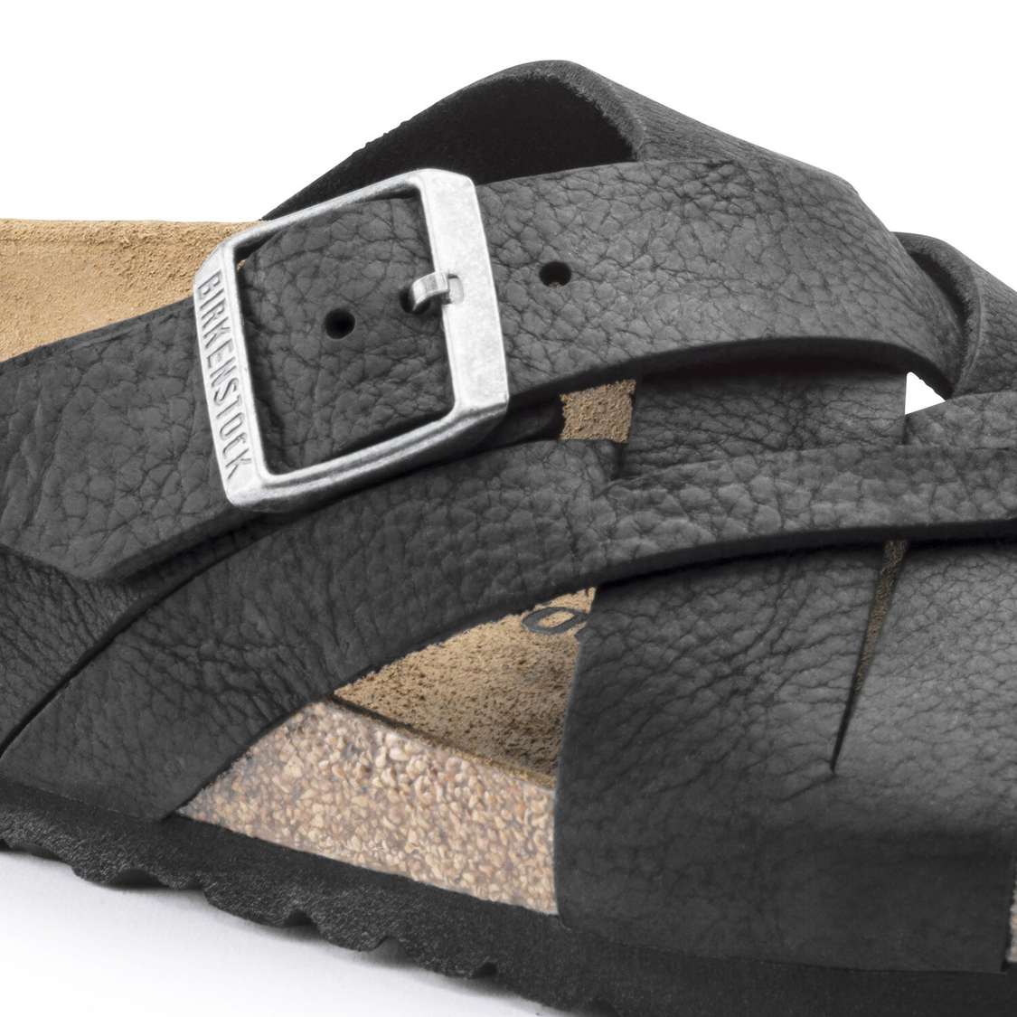 Black Birkenstock Lugano Oiled Leather Women's One Strap Sandals | A1Fx3m9ClfA