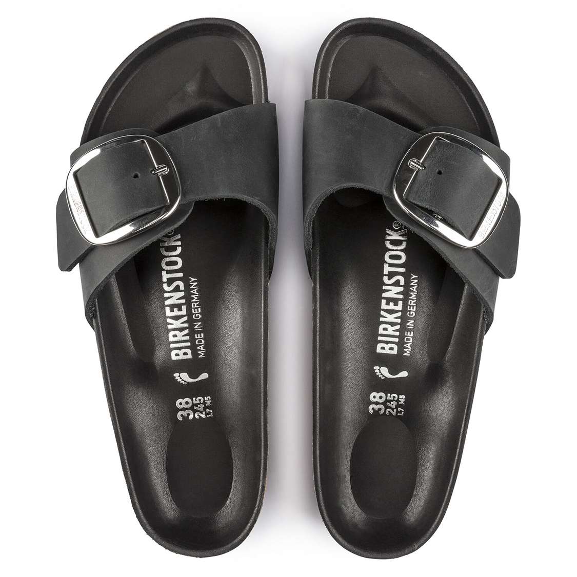 Black Birkenstock Madrid Big Buckle Oiled Leather Women's One Strap Sandals | P6n266WgJjP