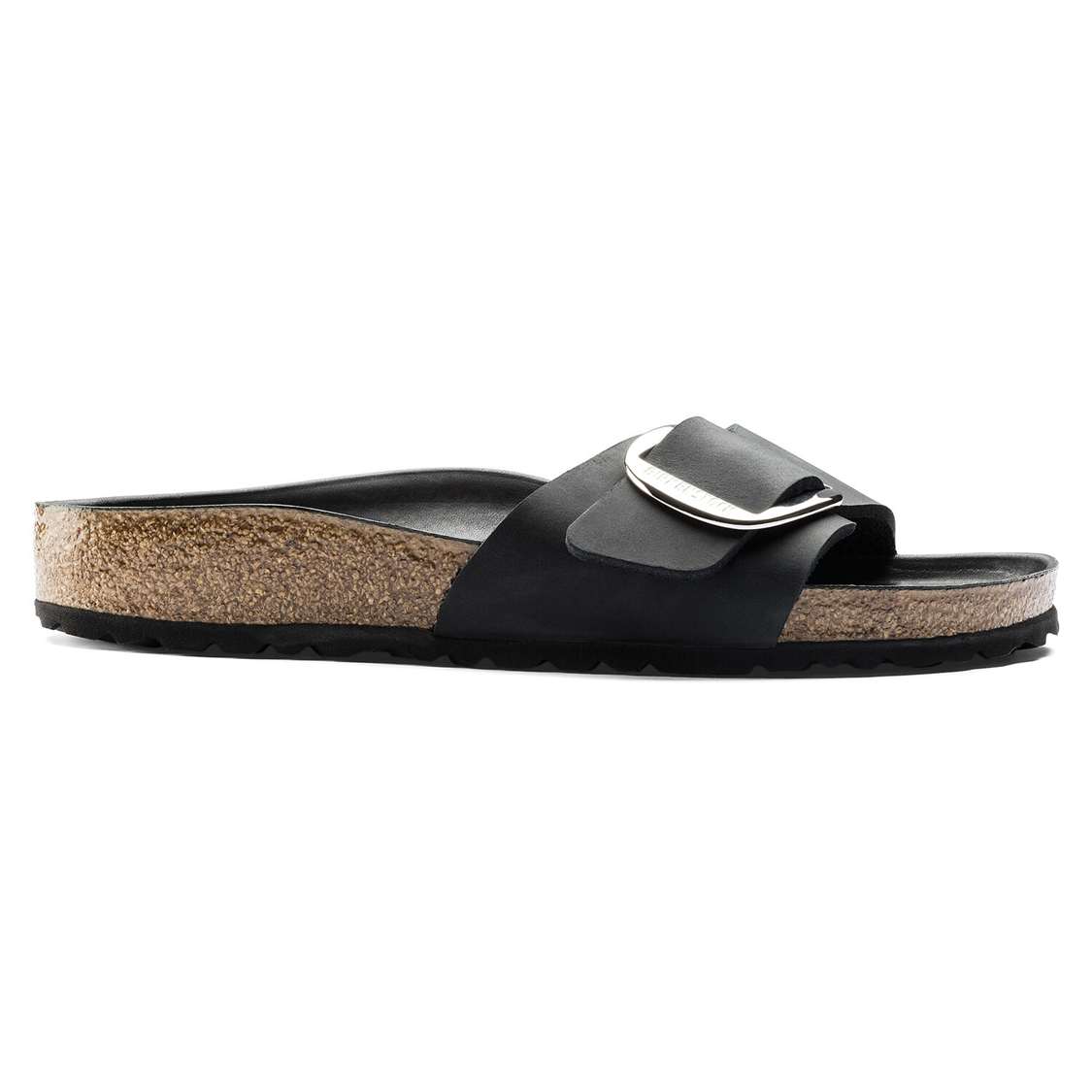 Black Birkenstock Madrid Big Buckle Oiled Leather Women's One Strap Sandals | P6n266WgJjP