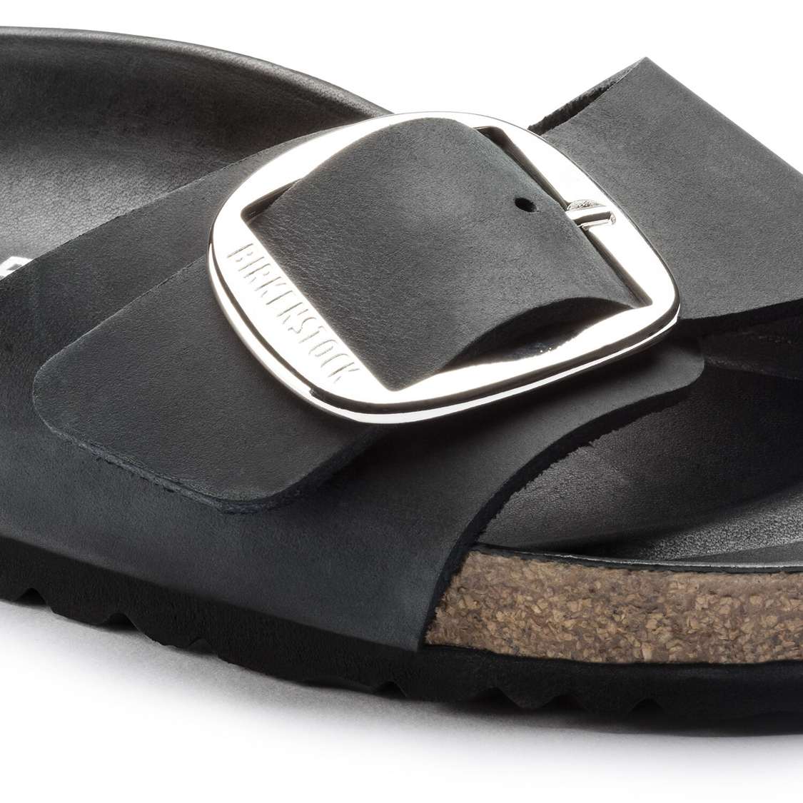 Black Birkenstock Madrid Big Buckle Oiled Leather Women's One Strap Sandals | P6n266WgJjP