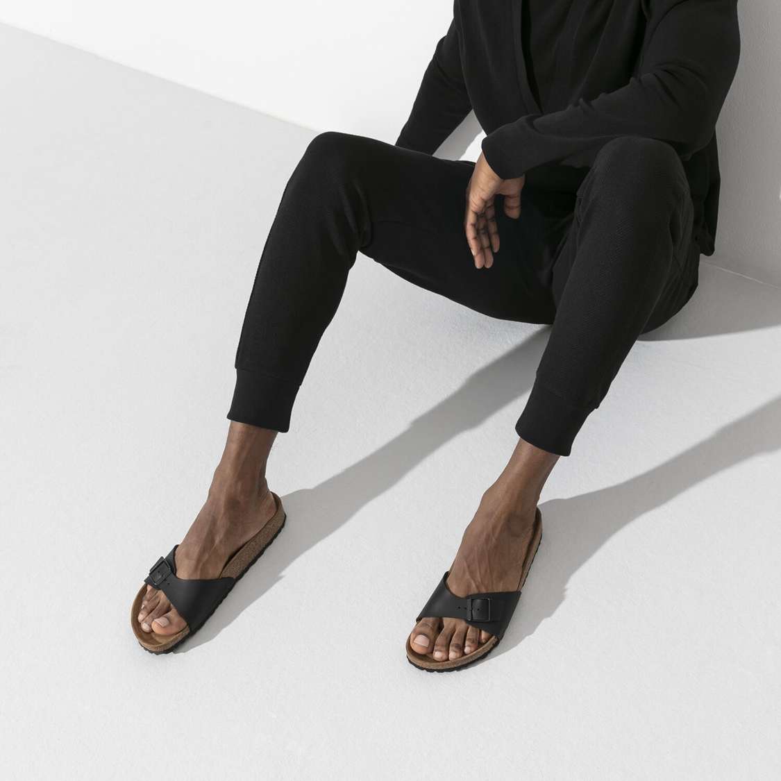 Black Birkenstock Madrid Birko-Flor Men's One Strap Sandals | APxFHYmcnYi