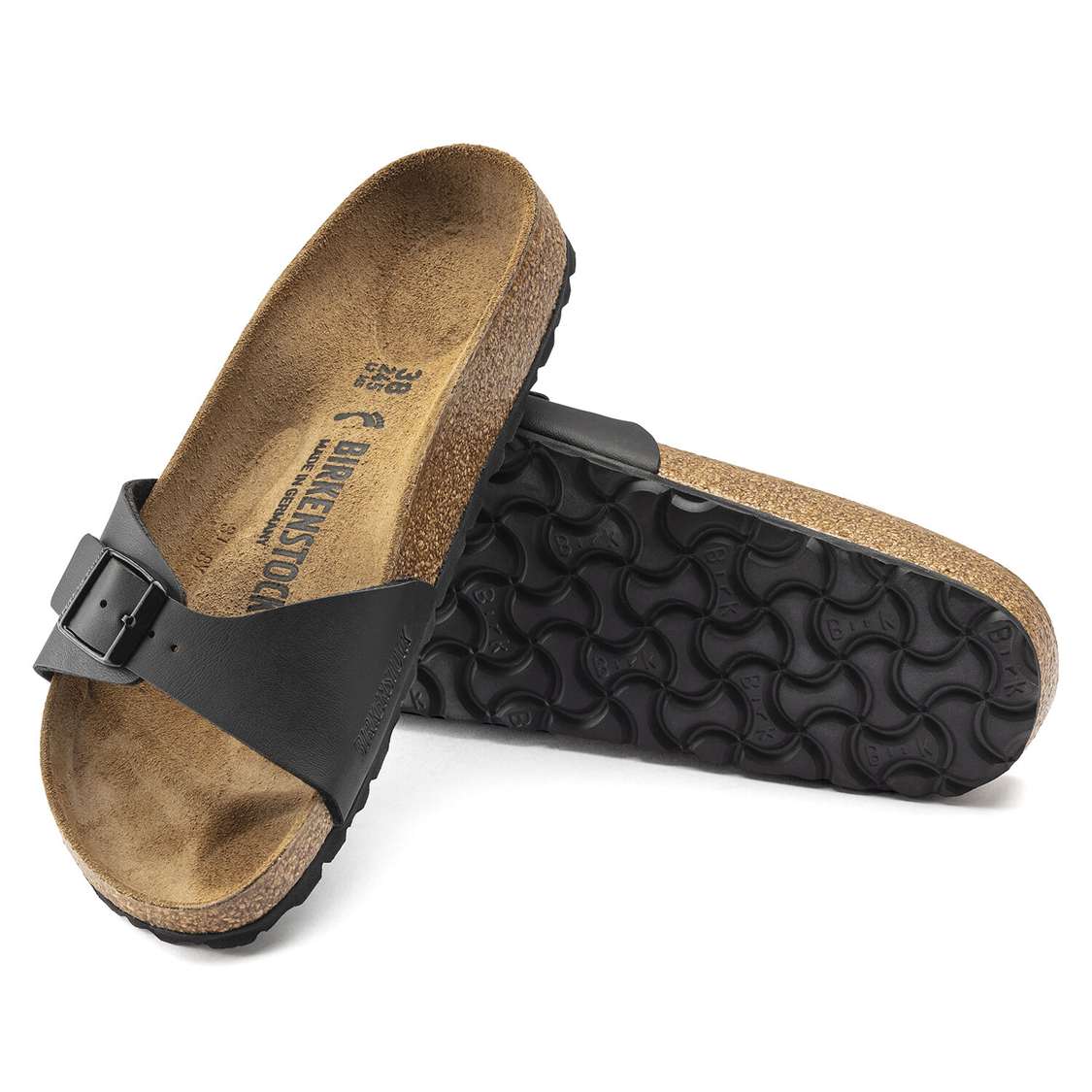 Black Birkenstock Madrid Birko-Flor Men's One Strap Sandals | APxFHYmcnYi