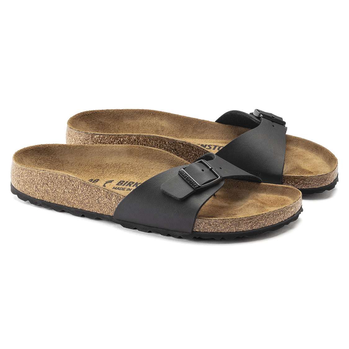 Black Birkenstock Madrid Birko-Flor Men's One Strap Sandals | APxFHYmcnYi