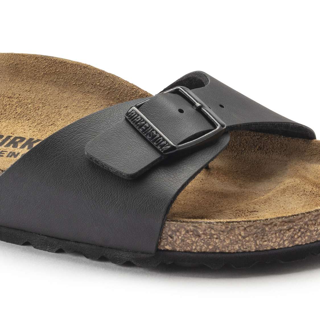 Black Birkenstock Madrid Birko-Flor Men's One Strap Sandals | APxFHYmcnYi