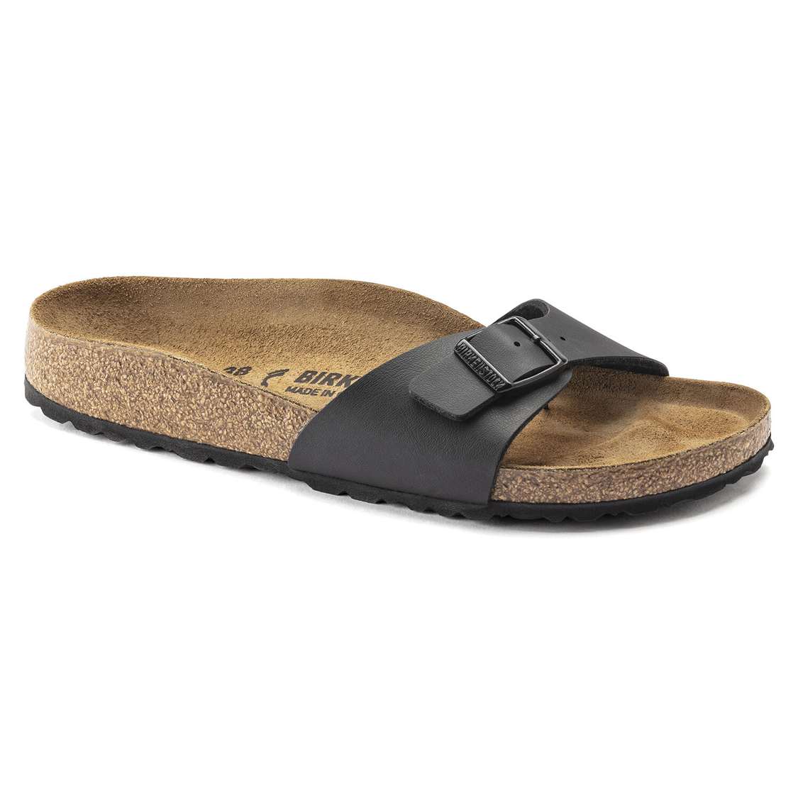 Black Birkenstock Madrid Birko-Flor Men\'s One Strap Sandals | APxFHYmcnYi