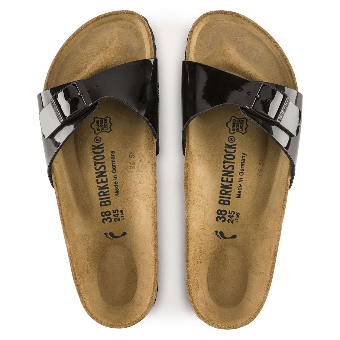 Black Birkenstock Madrid Birko-Flor Patent Women's One Strap Sandals | 4KqggXXy8y9