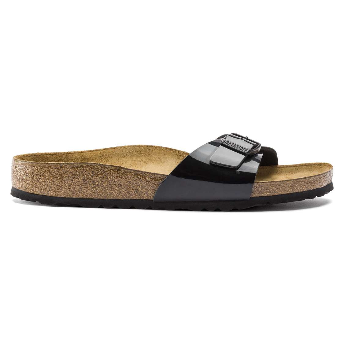 Black Birkenstock Madrid Birko-Flor Patent Women's One Strap Sandals | 4KqggXXy8y9