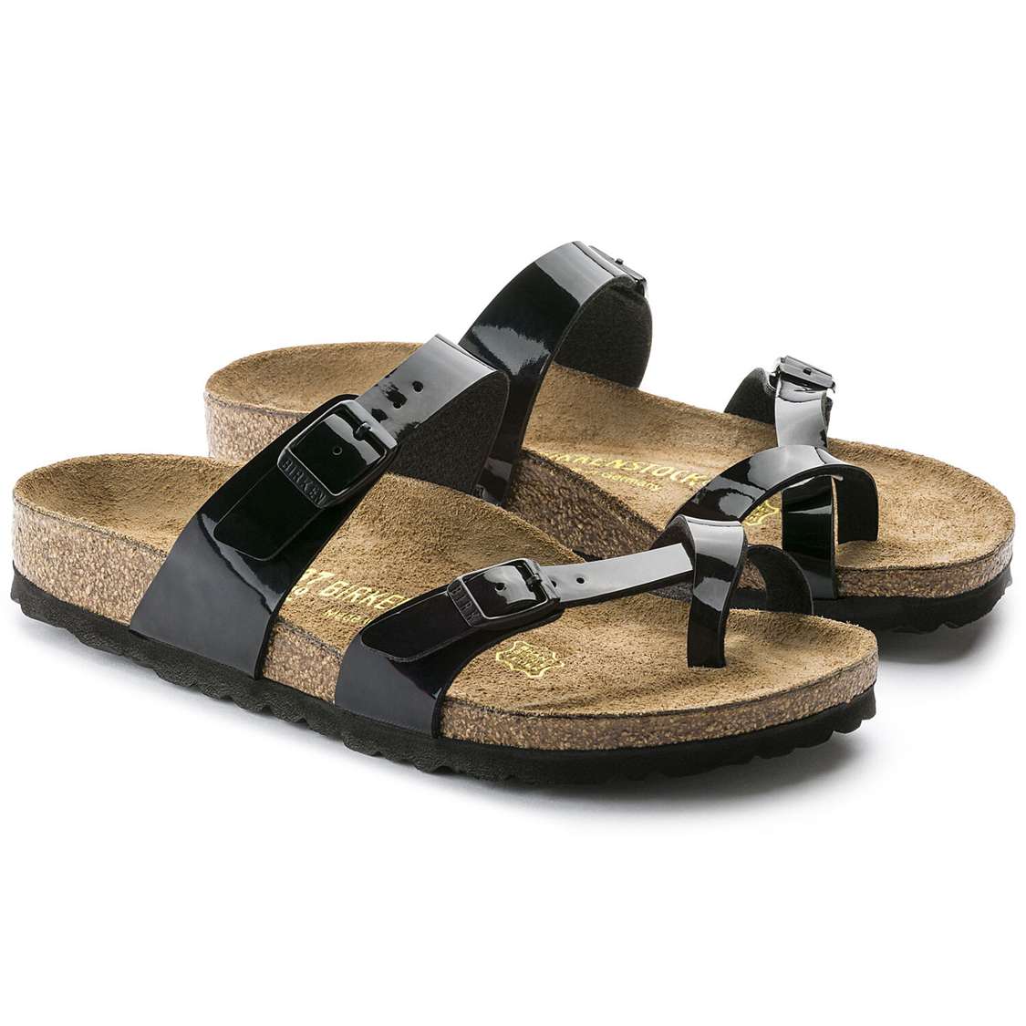 Black Birkenstock Mayari Birko-Flor Patent Women's Thong | FVxe2fbG8AW