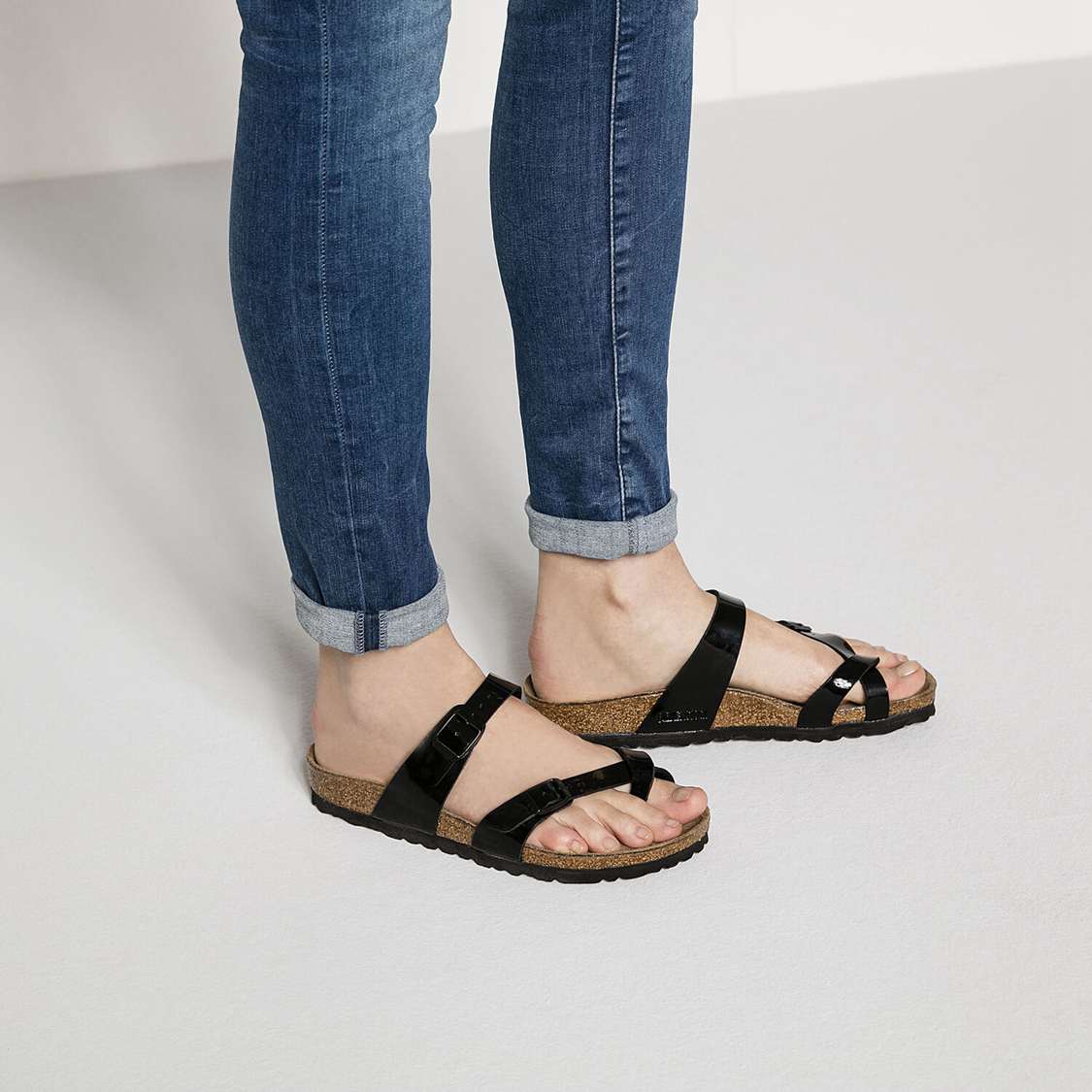 Black Birkenstock Mayari Birko-Flor Patent Women's Two Strap Sandals | o2esMo812kd