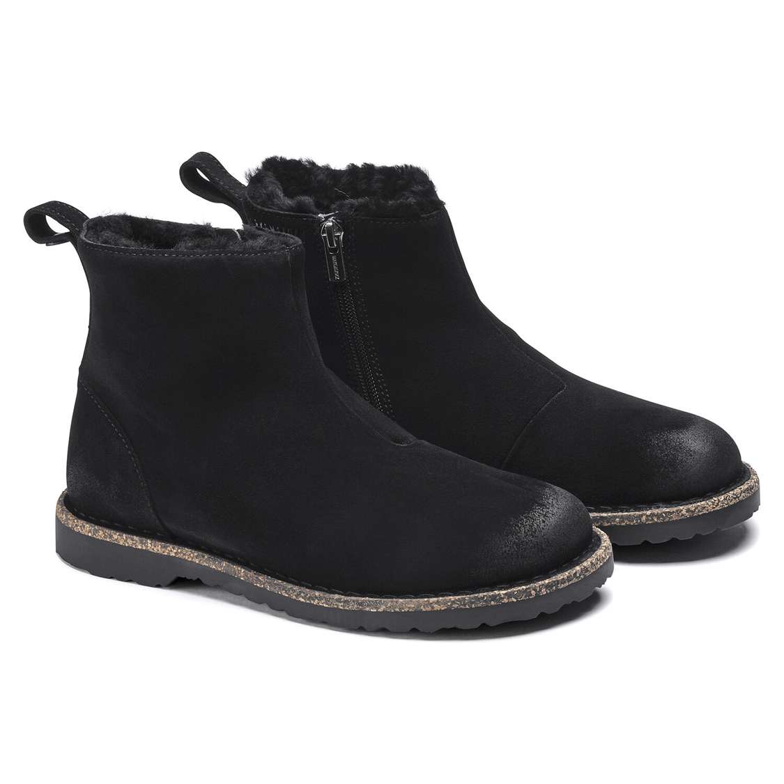 Black Birkenstock Melrose Shearling Suede Leather Women's Boots | qcZ4NZTd3IL